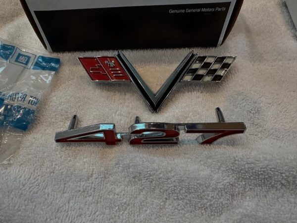 1967 Chevy Impala 427 Side Fender Emblems – NOS in Box
