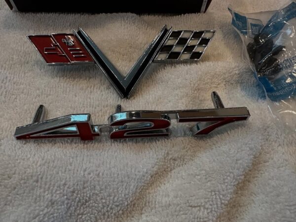 1967 Chevy Impala 427 Side Fender Emblems – NOS in Box