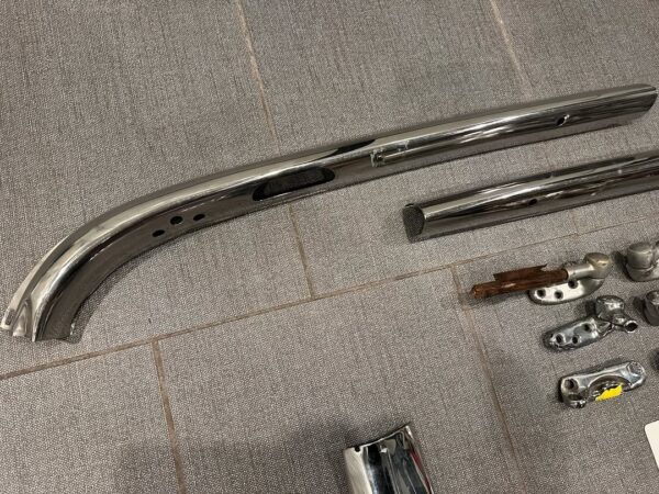1958 Chevy Impala Convertible Inner Windshield Trim + Visor Brackets and Top Striker Plate