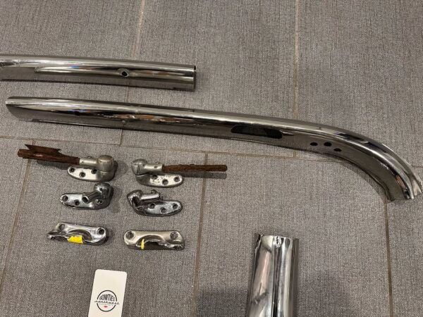 1958 Chevy Impala Convertible Inner Windshield Trim + Visor Brackets and Top Striker Plate